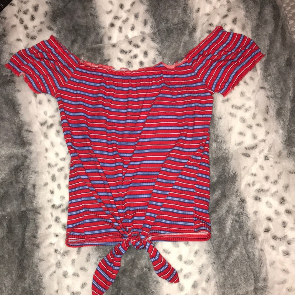 DAISY-DUKE RED & BLUE STRIPED TOP